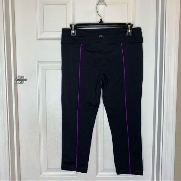 VSX Sexy Sport Black Cropped Leggings Purple Trim - Picture 5 of 7